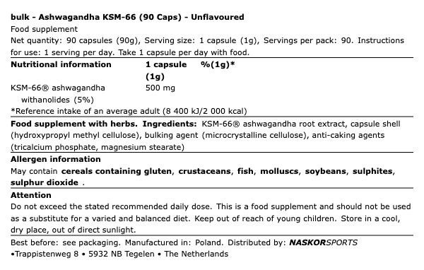 Bulk Ashwagandha KSM-66 (90 Caps)