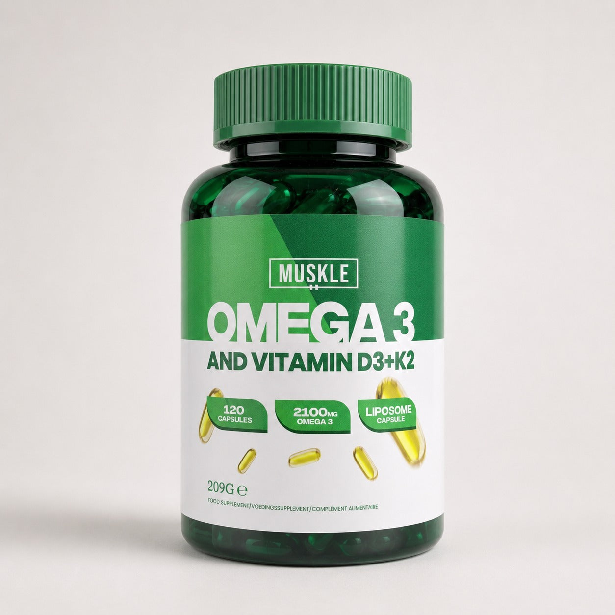 MUSKLE Omega 3 + Vitamin D3 + K2 - 120 Capsules