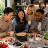 Wafelijzer HW 1225 - Wafelmaker Hartjeswafels / Hartjeswafelijzer - 5 Hartjeswafels - 1200W - Vaste Bakplaten - Zwart - PFAS vrij — Points Reward